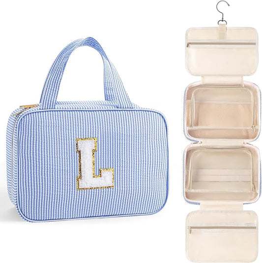 TOPEAST Christmas Gifts for Women Teen Girls Kids - Travel Hanging Toiletry Bag, Personalized Initial Toiletry Pouch, Birthday Gifts for Women Mom Daughter Sister Friends, Cruise Essentials, Blue L