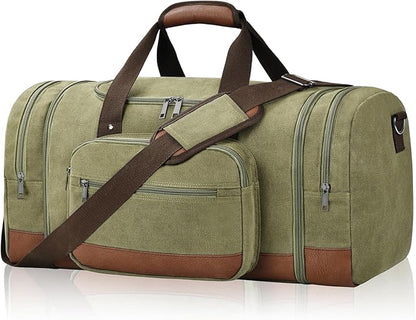 Litvyak Duffle Bag for Travel, Large 60L Canvas Travel Duffel Bags Overnight Weekend Gym Carry On Luggage Bag for Men & Women(Army Green)