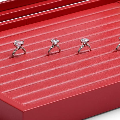 Oirlv Luxury Leather Rings Earrings Organizer Tray with Clear Lid Jewelry Display Box with Acrylic Lid Stackable Jewelry Box Drawer Inserts