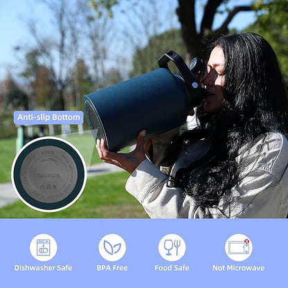 BJPKPK One Gallon(128 oz) Insulated Water Bottle, Dishwasher Safe Stainless Steel Jug, BPA Free Jug with Ergonomic Handle & Anti-slip Bottom, Large Water Bottle, Army Green