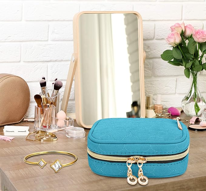 Teamoy Mini Jewelry Travel Case, Storage Organizer Bag for Earrings, Necklace, Rings, Teal