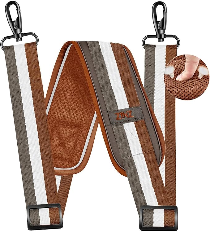ZINZ 79 inch Shoulder Strap, Extra-thick Fixed Cushion Pad and Dual Clasps Universal Replacement Strap with Metal Swivel Hooks for Laptop Bags, Luggage Bags, Camera, Crossbody(Stripes-BrWGy)