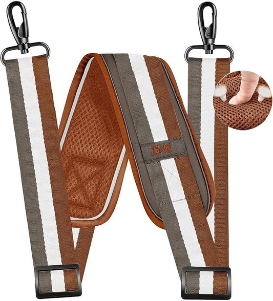 ZINZ 79 inch Shoulder Strap, Extra-thick Fixed Cushion Pad and Dual Clasps Universal Replacement Strap with Metal Swivel Hooks for Laptop Bags, Luggage Bags, Camera, Crossbody(Stripes-BrWGy)