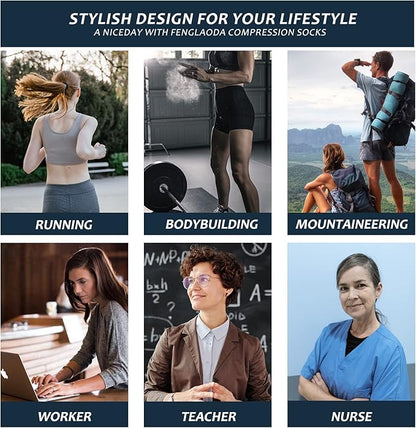 fenglaoda Compression Socks Women Men 6 Pairs, Knee High Best Support Circulation Socks for Running, Travel, Flight, Nurse