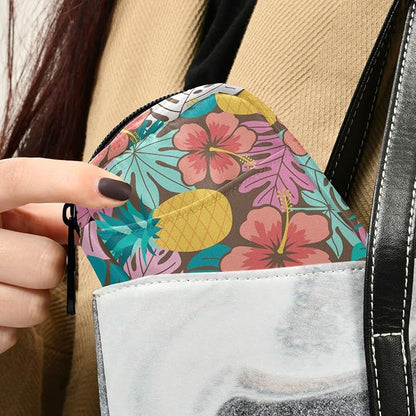 Fustylead Hibiscus Pineapple and Tropical Leaf Travel Pill Organizer Bag with Zipper Small Pill Box 7 Day Pill Case for Purse Storage Weekly Vitamin Medicine Supplement