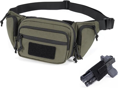 Tactical Fanny Pack CCW Gun Waist Bag for Men and Women with Pistol Holster, Low Profile Concealed Carry Everyday Hip Pack for Hiking Travel Outdoor Running Hunting, Range Green