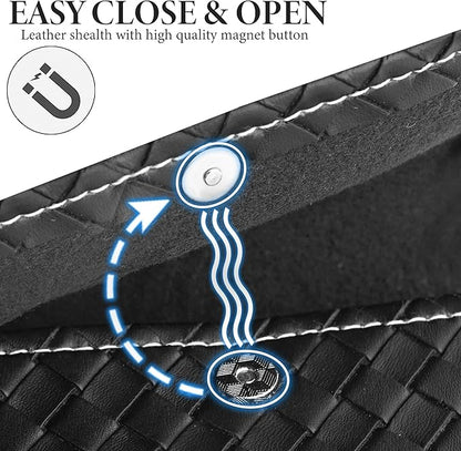 LIZIMANDU Weekly Travel Pill Case Box Medication Reminder Daily AM PM, 7 Compartments, 4 Times A Day, 7 Days a Week - Includes Leather PU Carrying Case (1-Weave Black)