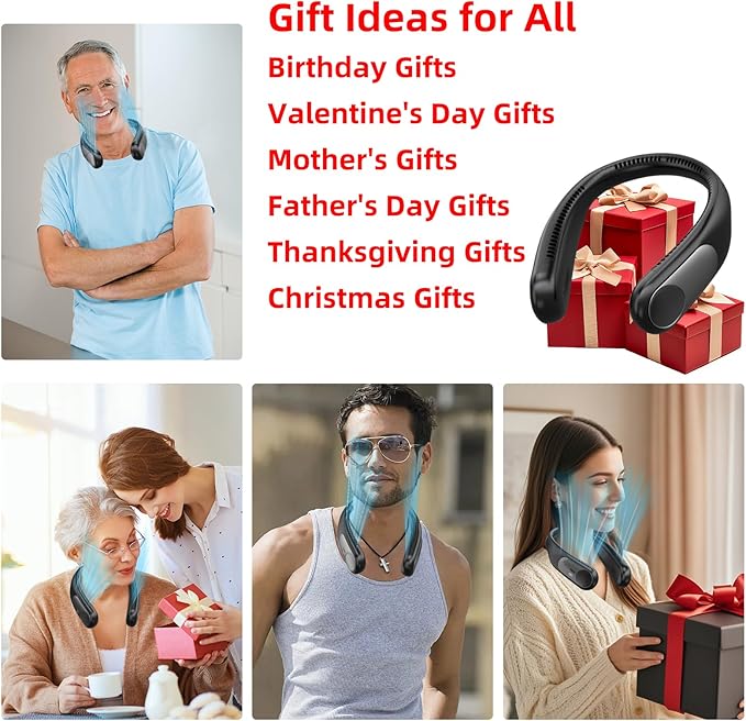 Portable Neck Fan,Personal Wearable Bladeless Fan,LED Display,4-Speeds,6000mAh USB Rechargeable,360° Strong Cooling Wind,Hands Free,Long Lasting,Birthday Gifts for Men Women Dad Mom (Black)