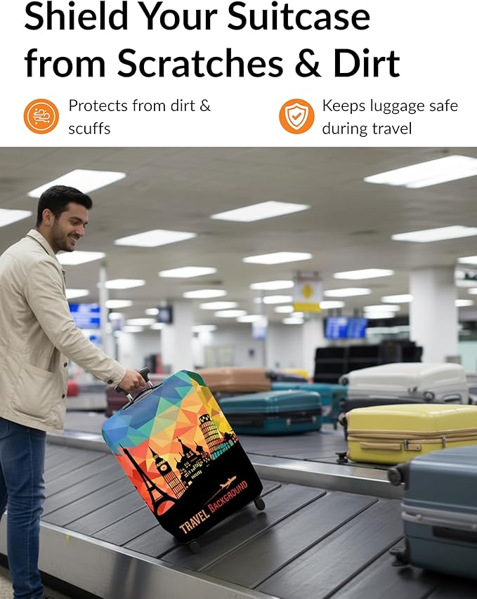 Stretchable Luggage Cover – Black Multicolor Suitcase Protector – Elastic Dustproof, Washable & Scratch-Resistant Travel Cover for Small Bags