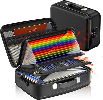 Fireproof Document Box,Fireproof and Waterproof Document Safe,Portable File Storage Box With Lock,Large Capacity,Hard Shell Material,For Storing Important Documents and Valuables (black)