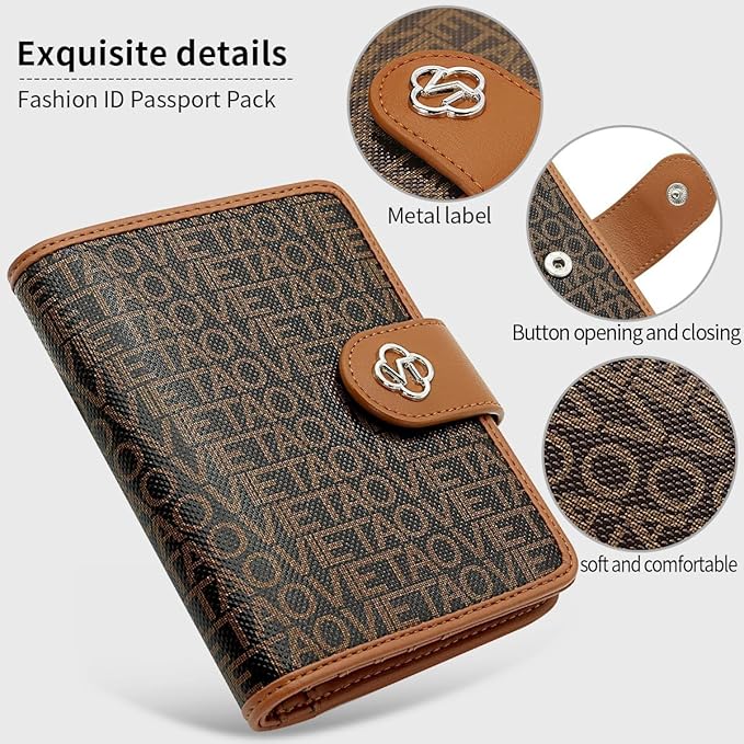 Passport Holder Wallet Bag with AirTag Holder, Card Slots and Passport Solt Ticket Cash Solt, Photo Solt Sim Card Pen Slot.Brown