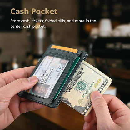 Buffway Slim Minimalist Front Pocket RFID Blocking Leather Wallets for Men and Women - Alaska Green