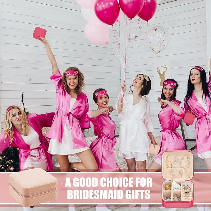 Taiyin 6 Pcs Travel Jewelry Case Box Bridesmaid Gifts Bulk Travel Jewelry Cases Boxes Small Jewels Organizers Mini Accessories Ornaments Storage for Women Girls Wedding Gifts (Pink,Rose Red)