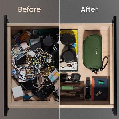 tomtoc Electronic Organizer Travel Case, Water Resistant Dual Compartment Tech Pouch Cable Organization Storage Bag for Charger, Cord, Phone, Hard Drive, Power Bank, Accessories Travel Essentials