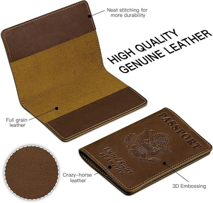 BIAOTIE Premium Leather Passport Holder Covers, Rfid Travel Wallet Passport Document Holder, Travel Essentials Wallet Cover Case for Men and Women (Brown)