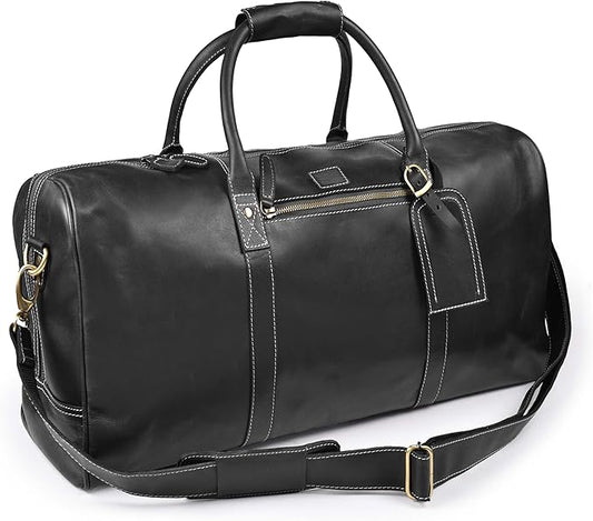 Leather Village Leather Duffel Bags for Men & Women-Stylish Travel Weekender Carry-On Sports Gym Overnight Luggage Bag - 20 Inch - Black