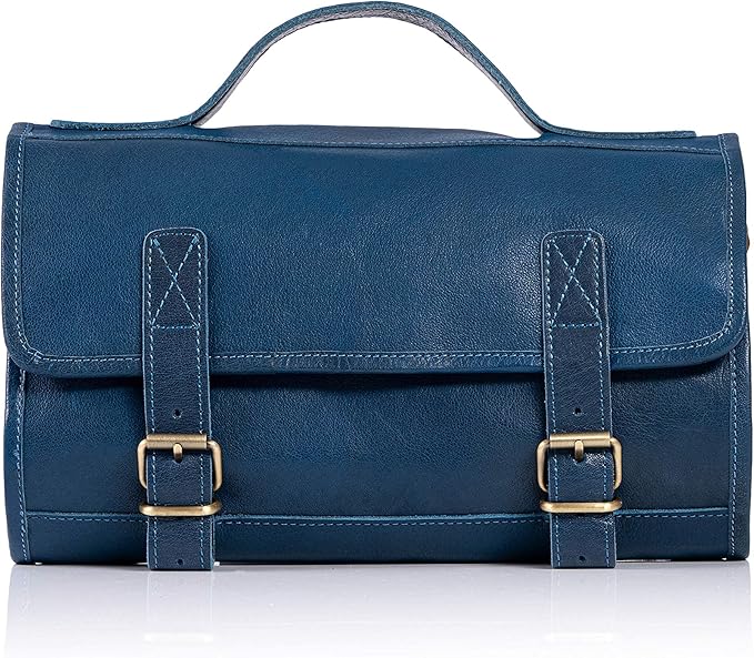 KomalC Premium Buffalo Leather Hanging Toiletry Bag Travel Dopp Kit