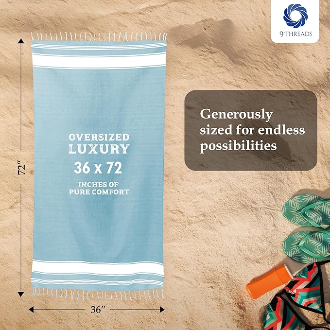 Cotton Turkish Beach Towel Towels Oversized 36"x72" Pool Absorbent Extra Large Quick Dry Sand Travel Towel (Aqua Blue, 4 Pack)