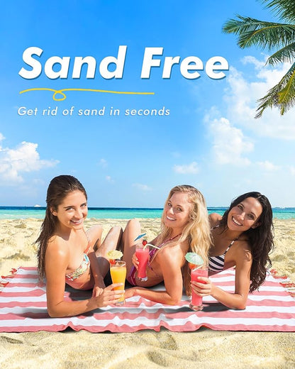 Genovega 2 Packs Oversized Turkish Beach Towels 74"x38" Thin Quick Dry Sand Free Pool Swim Bathing Towel Extra Large Blanket Adult Travel Essentials Accessories Summer Vacation Blue Pink Stripe