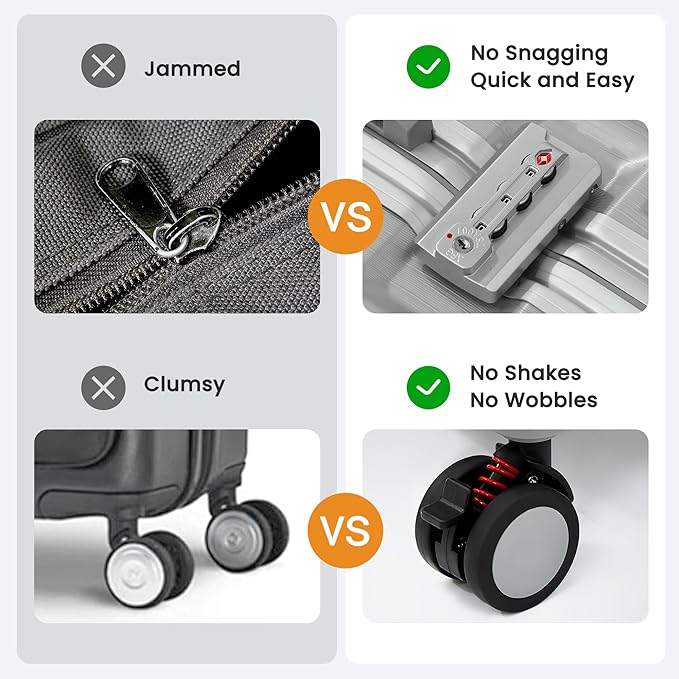 26 Inch Checked Luggage with Spinner Wheels, No Zipper Aluminum Frame Hard Shell Suitcases with TSA Lock, PC+ABS Lightweight Large Suitcase for Travel (Silver)