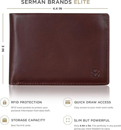 SERMAN BRANDS Mens Slim Bifold Wallet RFID Blocking Minimalist Front Pocket Wallets for Men - Thin & Stylish
