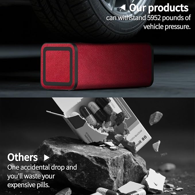 Pill Organizer 2 Times a Day, Am Pm Twice Daily Pill Case, Detachable Large Travel Pill Box 7 Day, Weekly Pill Container for Vitamin Medicine Supplement Fish Oil (Red)