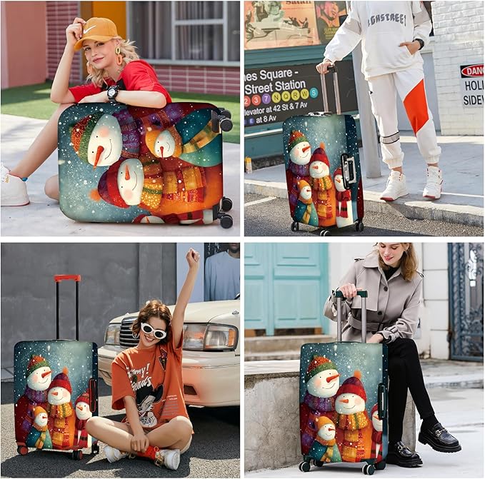FOREVER QUEEN Four snowmen Luggage Cover Suitcase Protector Suitcase Cover Anti-Scratch,Stretchable Bag Cover Washable Durable Polyester