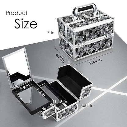 Joligrace Makeup Case Organizer Makeup Box Portable Cosmetic Train Case Hard Vanity Storage with 2 Trays Mirror Locking Make Up Travel Case for Cosmetics Nail Kits Travelling Organizer Modern Style
