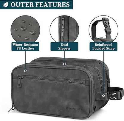 PAVILIA Toiletry Bag for Men, Travel Pouch Essentials Shaving Dopp Kit, Travel Bag Toiletries Organizer Case, Cosmetic Make Up Accessory, Water Resistant