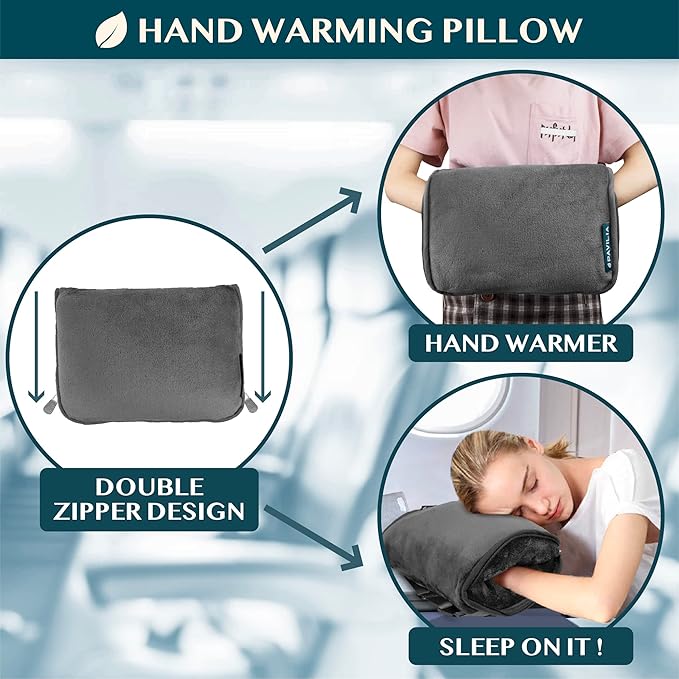 PAVILIA Travel Blanket Pillow, Soft Airplane Blanket 2-in-1 Combo Set, Plane Blanket Compact Packable, Flight Essentials Car Pillow, Travelers Gifts Accessories, Luggage Backpack Strap, 60x43 Gray