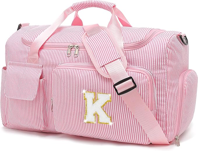 Kids Travel Duffle Bag Dance Bag Gifts for Girls Initial Gym Bag with Shoes Compartment for Women Lightweight Weekender Bags Pink-K