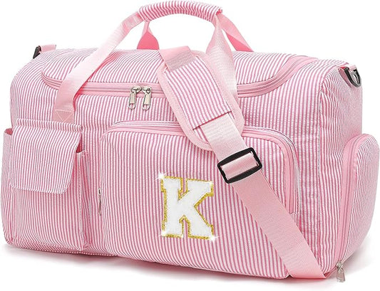 Kids Travel Duffle Bag Dance Bag Gifts for Girls Initial Gym Bag with Shoes Compartment for Women Lightweight Weekender Bags Pink-K