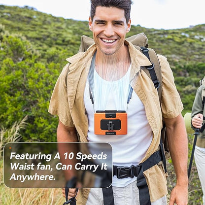 10000mAh Personal Waist Fan, USB Rechargeable Clip The Waist For Working,10 Speed & 40H Cooling and Heatstroke Prevention For Outdoor Travel Camping (K60-orange)