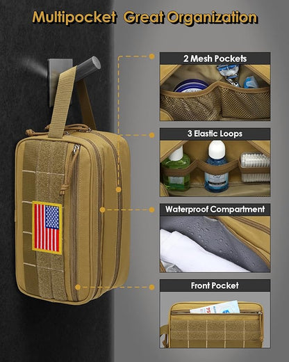 TACTICISM Toiletry Bag for Men - Dry Wet Separate Hygiene Bag Travel Toiletry Bag, Tactical Molle Dopp Kit for Men with Water-Resistant Shaving Bag for Adult Women for Travel, Brown