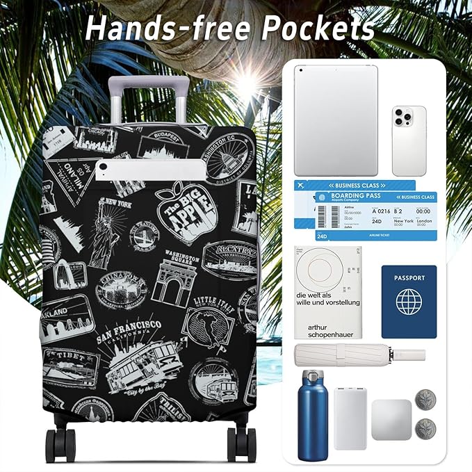 World Marks Travel Luggage Cover, Travel-Themed Suitcase Protector Stretchable, Washable Travel Suitcase Cover (XL for 29-32 Inch Luggage)