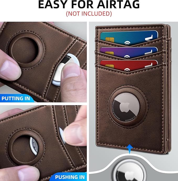 Airtag Slim Leather Wallet for Men - 12-Card Capacity, Magnetic Closure, Money Clip & Simplified Bill Compartment, RFID Blocking (4.3" x 3.0") | Gift Boxed