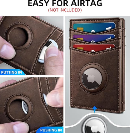 Airtag Slim Leather Wallet for Men - 12-Card Capacity, Magnetic Closure, Money Clip & Simplified Bill Compartment, RFID Blocking (4.3" x 3.0") | Gift Boxed