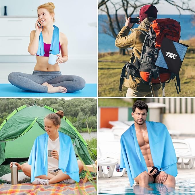 Beach Towel XL Size Microfiber Quick Dry Swimming Pool Camping Travel Body Towels (Blue, 1 Pack XL)