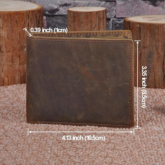 Genuine Leather Wallet for Men Handmade Vintage Italian Bifold Large Capacity RFID Blocking with Zipper (Light Brown)