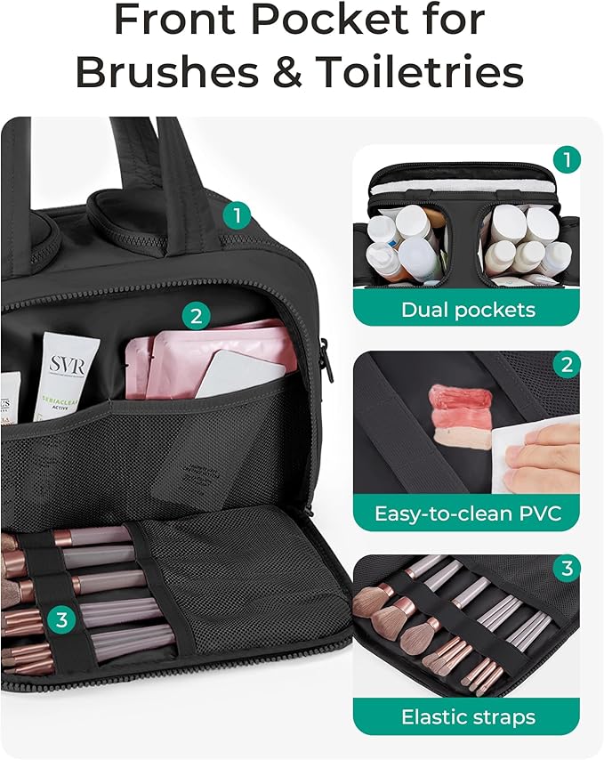 BAGSMART Travel Toiletry Bag, Puffy Toiletry Bag for Women, Wide-open toiletry bags for traveling, Large Travel Cosmetic Makeup Bag Organizer for Accessories,Toiletrie (Dark Purple)