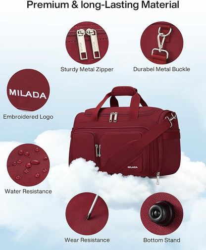 MILADA Underseat Carry On Luggage Bags for Travel Lightweight Foldable Carry On Bags for Airplanes Small Duffle Bag for Men Women Personal Weekend Overnight Travel Tote Bags, Burgundy