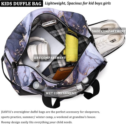 JIANYA Kids Overnight Duffle Bag Girls Boys Sport Gym Bag with Shoe Compartment & Wet Pocket, Carry On Weekender Travel Bag for Kid Girl Boy