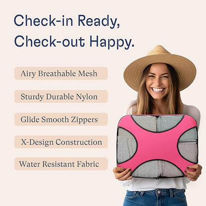 Shacke Premium 5 Packing Cubes Set - Lightweight Mesh Travel Luggage Organizers with Laundry Bag, 5-Piece Suitcase Storage System (Precious Pink)