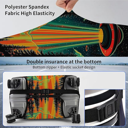 Suitcase Cover for Luggage 29-32 Inch, Waterproof Elastic Luggage Protector, Anti-Scratch Durable Zipper Baggage Cover with Handle Wrap, Travel Accessories for Luggage, Colorful alien UFO