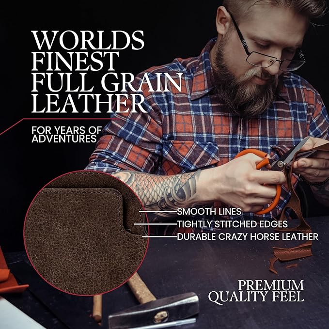 BULL GUARD Trifold RFID Blocking Front Pocket Wallet for Men, Secure Card Slots & Coin Pocket, Durable Full Grain Leather Craftmanship in Crazy Horse