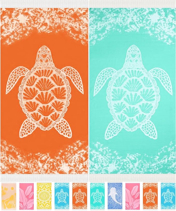 Antfuny 2 Pack Turkish Beach Towel Quick Dry Absorbent Lightweight Thin Bathroom Bath Pool Swim Towels Extra Large Oversized Sand Free Towel Beach Accessories Essentials Stuff Adults Gift Orange Teal