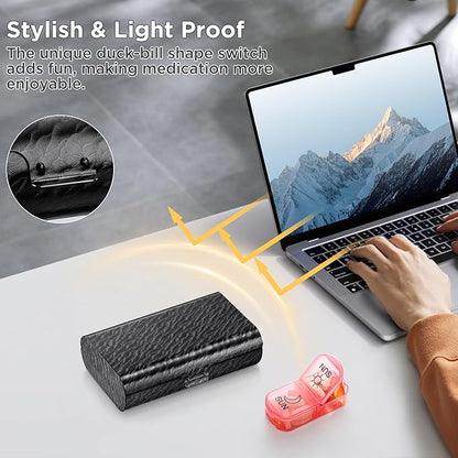 Zannaki Metal XL Weekly Pill Organizer 2 Times a Day, Large Travel Daily Pill Box 7 Day, Portable Week Twice Pill Holder Container, AM PM Pill Case for Medicine Vitamin Medication Supplement, Black