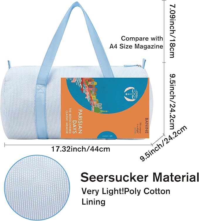 Gabigaba Kids Travel Overnight Bag Seersucker Carry On Lightweight Weekender Duffel Bag for Boys and Girls (Babyblue)
