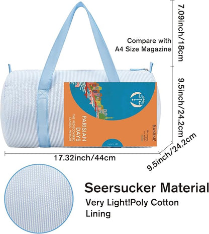 Gabigaba Kids Travel Overnight Bag Seersucker Carry On Lightweight Weekender Duffel Bag for Boys and Girls (Babyblue)