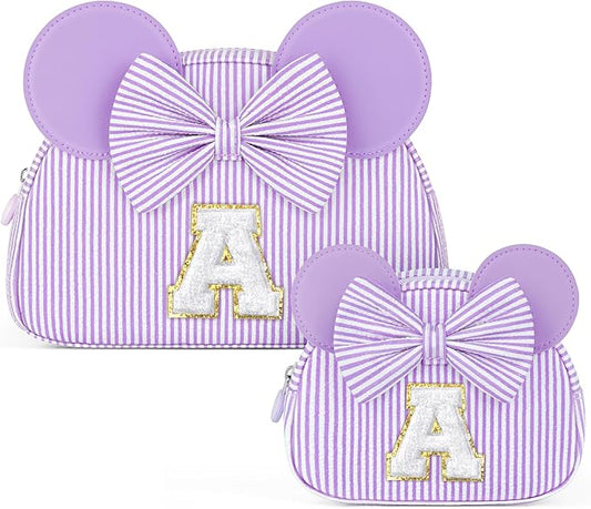 Christmas Gifts for Girls Kids - Birthday Gifts for 3 4 5 6 7 8 9 10 11 Years Old Girl Initial Makeup Bags | Travel Cosmetic Bag | Stocking Stuffers for Girls Teen Daughter Sister Purple A